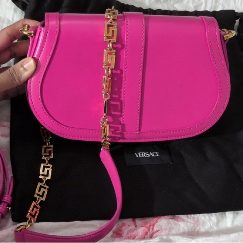 VERSACE fuchsia Pink Leather Chain Crossbody/Saddle Bag 👜 - Picture 13 of 13